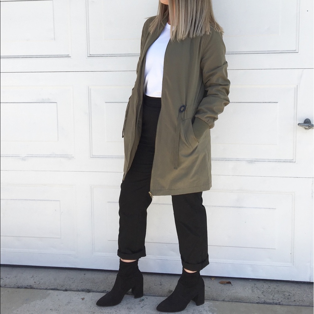 Green Long Line Bomber Jacket